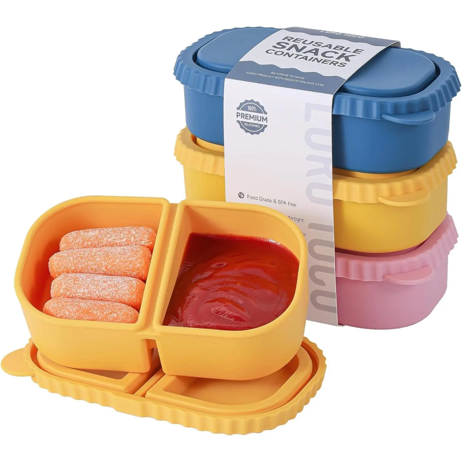 Baby Snack Box, 3-Pk 8oz Double-Compartment Silicone Leakproof BPA-Free Container