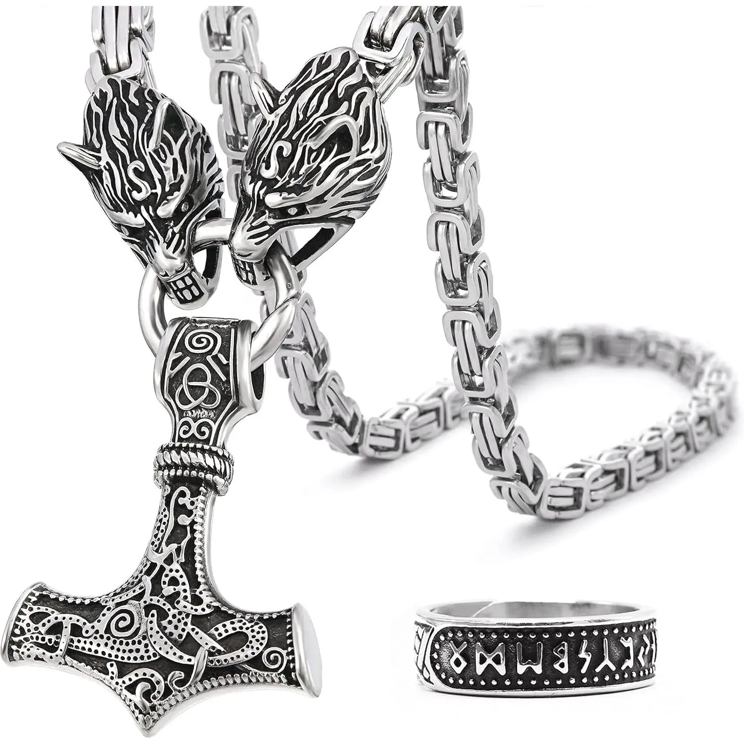 Mjolnir Necklace for Men with   Chain, Stainless Steel Thors Hammer Necklace Pendant Norse Pagan