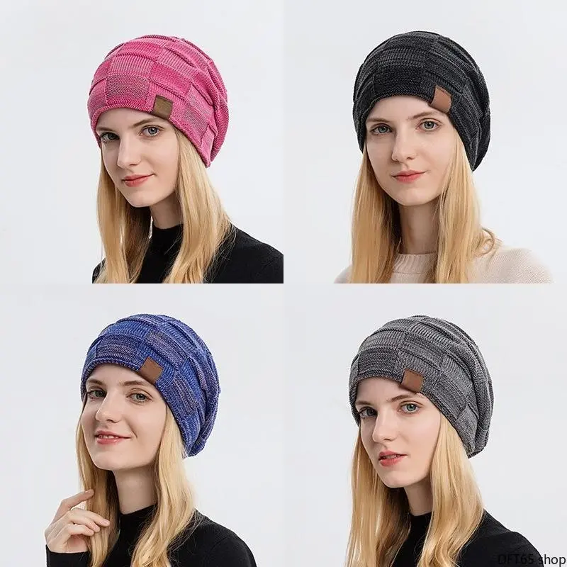 Heather Mixed Color Fleece Lined Knit Beanie Thick Thermal Soft Yarn Elastic Loose Silhouette Windproof Cold Insulation For Women Autumn Winter Daily Commute European Minimalist Warm Decorative Head Accessory