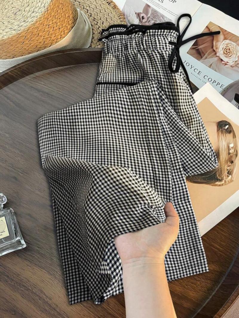 Women's Gingham Print Drawstring Waist Pants, Casual Comfy Trousers for Daily Wear, Ladies Bottoms for All Seasons
