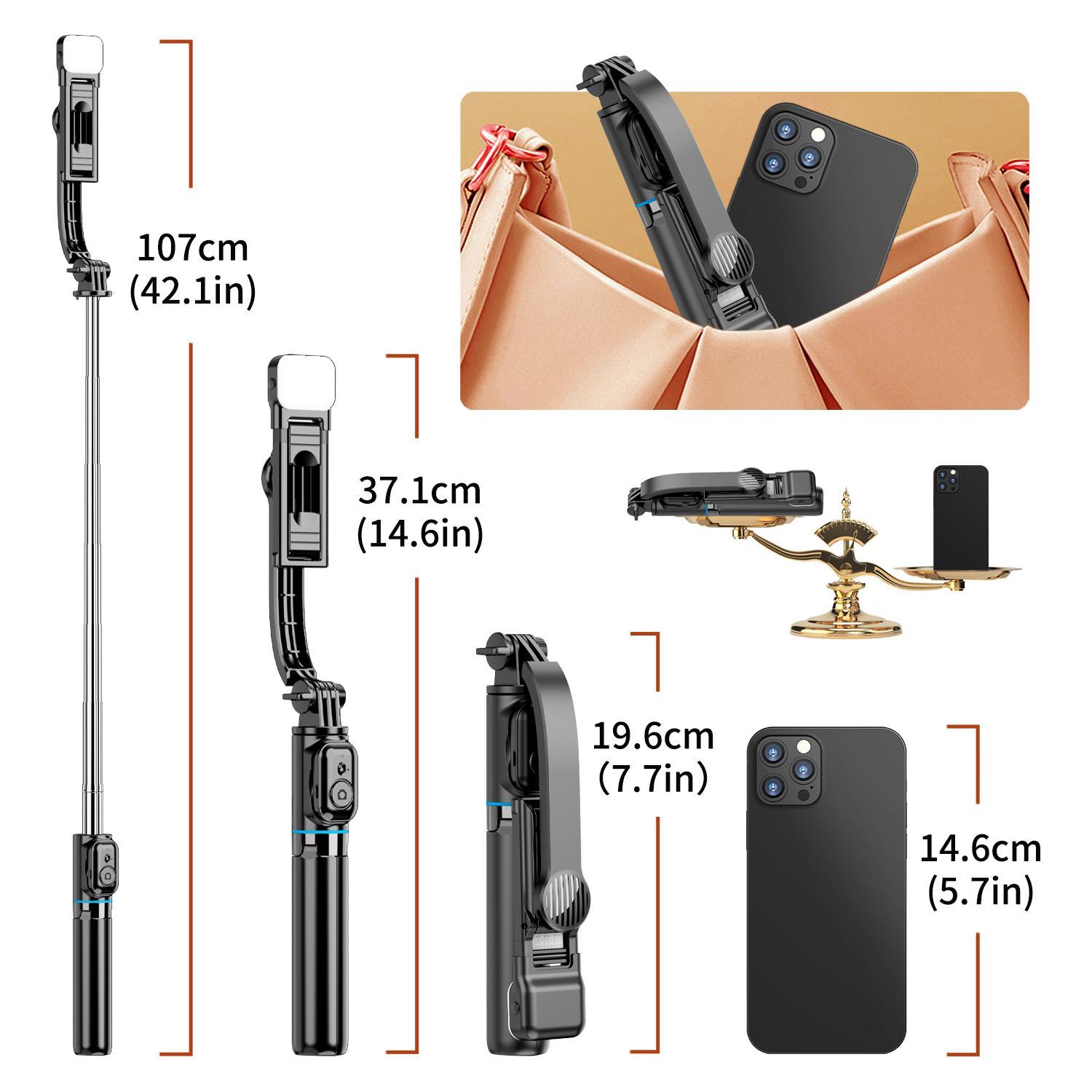 Portable Foldable Selfie Stick Tripod Stabilizer, Adjustable Light Modes Selfie Stick With Fill Light & Remote Control, Extendable Selfie Stick For Vlog Live Streaming