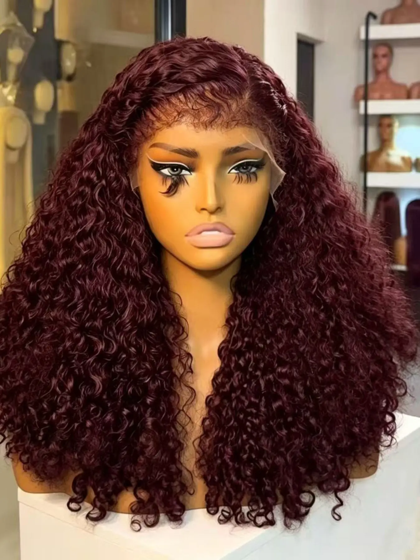 burgundy Color 180%Density 26Inch Soft Wine Red Kinky Curly Wig Lace Front Wigs Baby Hair Free Part, Comfortable Wear, Heat Resistant Glueless Daily Wigs