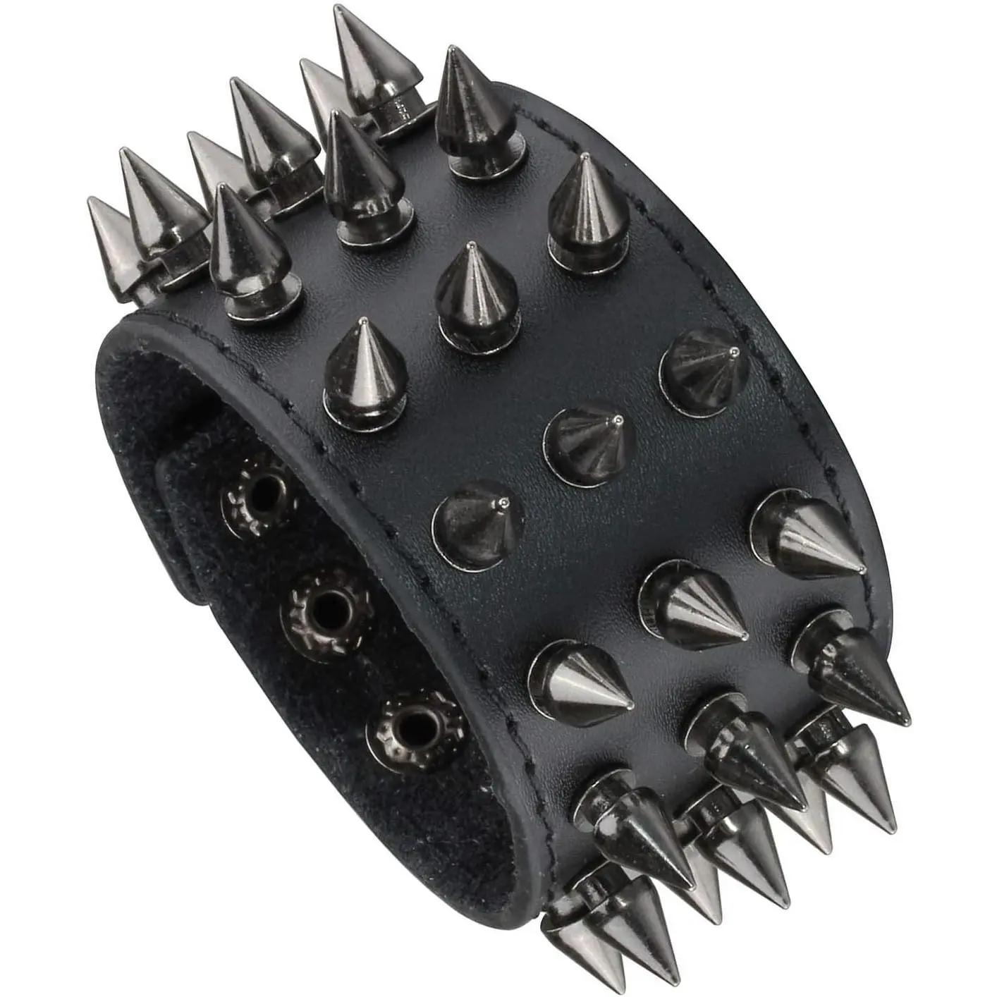 Unisex Black Metal Spike Studded Punk Rock Biker Wide Strap Leather Bracelet Chain Wristband Adjustable