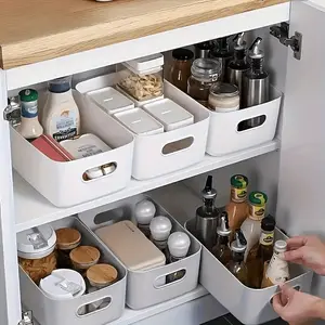 5-Pack Plastic Storage Baskets with Handles, Multi-Purpose Rectangular Organizer for Kitchen, Bathroom, Closet, Spices, Snacks, Everyday Items, Organizers and Storage