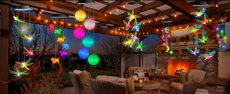 Solar-powered colorful changing butterfly wind chime, LED waterproof decorative hanging light, a perfect holiday gift for mom, wife, or children, suitable for gardens, porches, patios, courtyards, and windows.