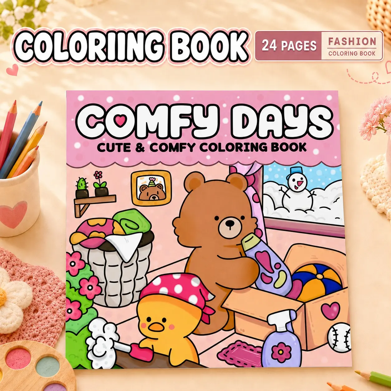 Cute And Comfortable Coloring Book, Featuring Warm And Cozy Daily Scenes of Adorable Animals, 24 Pages of Thickened Paper, Clear Lines, Suitable for Cultivating Concentration And Enhancing Artistic Interest