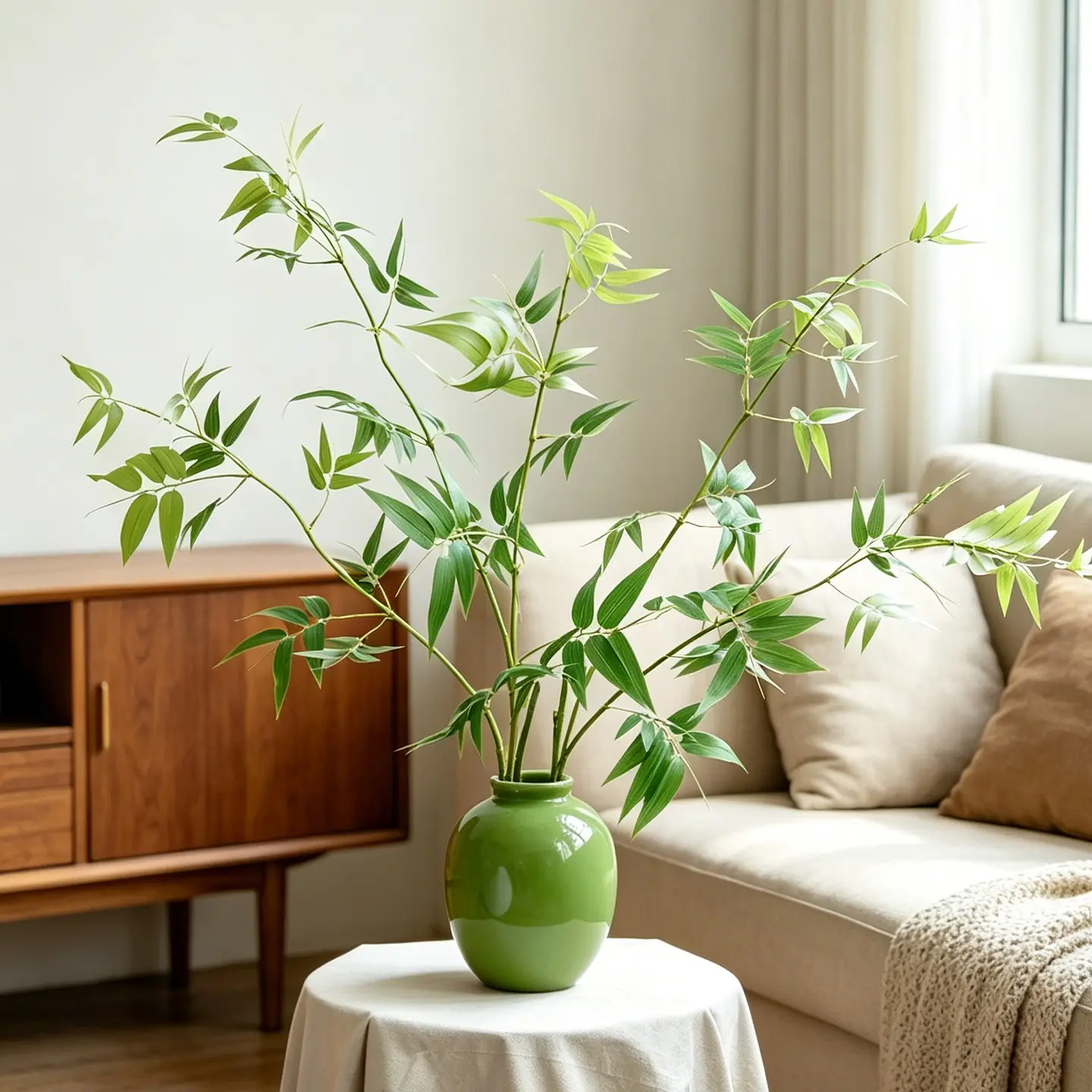 1PC, Realistic Artificial Bamboo Leaf Tree - Artificial Bamboo Plant with Branches and Leaves, Low Maintenance Home Decor, Interior Decor, Suitable for Office, Zen Decoration - Plastic Bamboo Stem