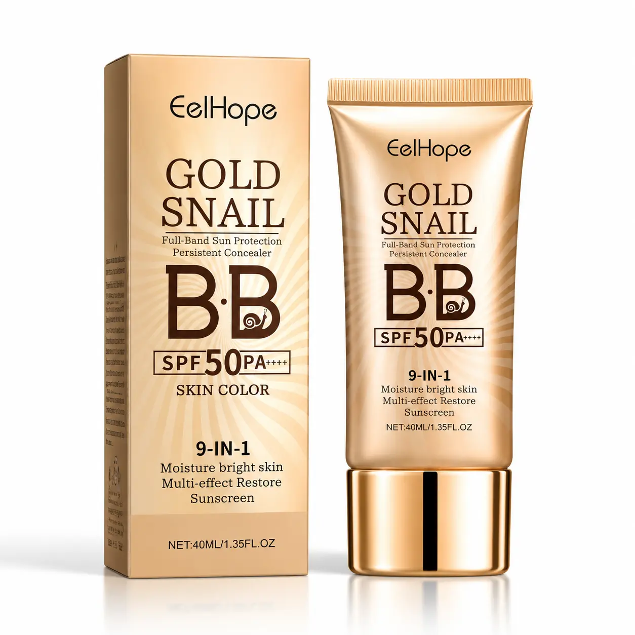 Gold Snail BB Cream - Hydrating Full Coverage Concealer Liquid Foundation, Waterproof, Sweat-Resistant, Smooth, Flawless, UV-Protective, Daily Use Blemish-Covering Natural Glow Glass Skin Base, Makeup