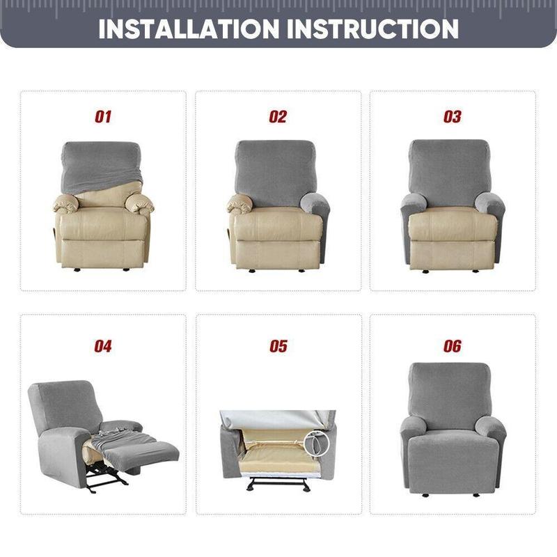 1/2/3 Seater Solid Color Elastic Washable Recliner Cover, Stretch Jacquard Armchair Covers Couch Slipcover With Pocket for Home Living Room Office