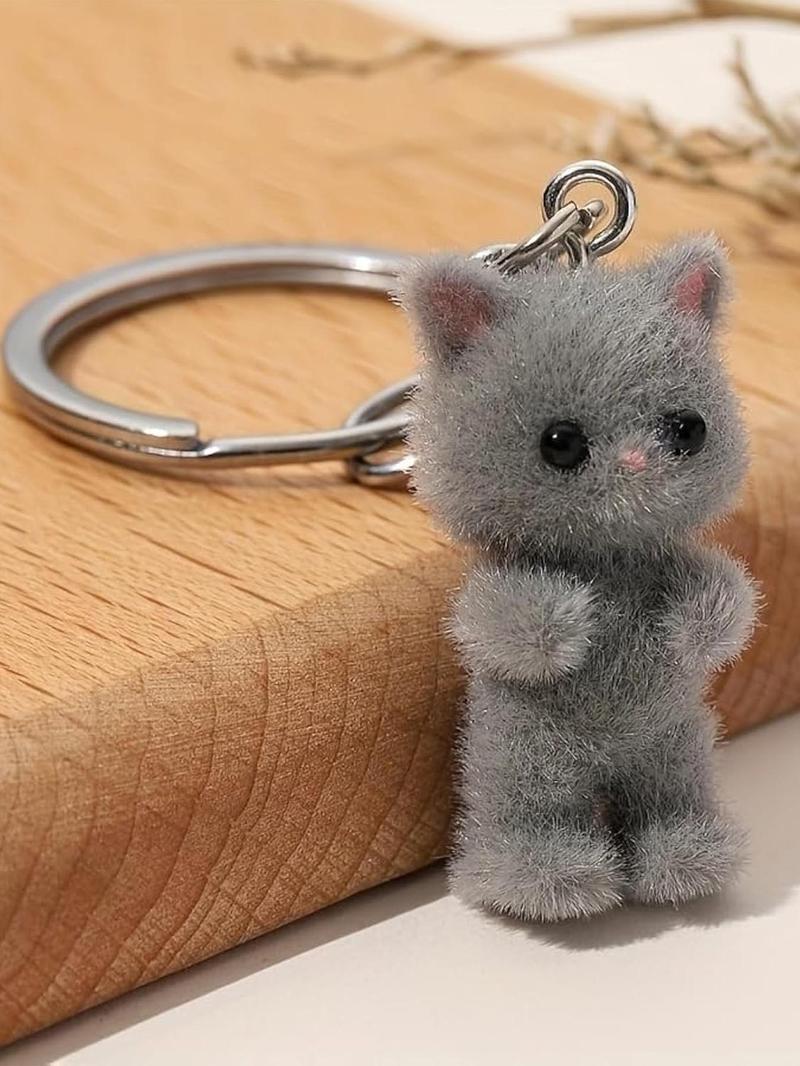 Cute Cat Design Keychain, Fuzzy Keychain, Trendy Cute Keychain for Car Keys for Women & Men, Fashion Accessories for Bag Backpack Wallet Pendants Decor