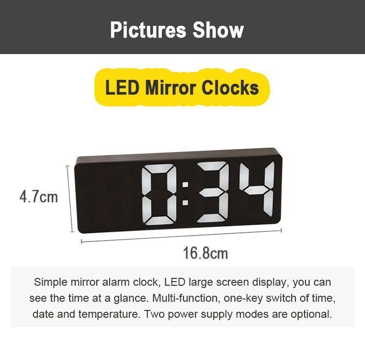 Smart Alarm Clock Bedside Table Led Alarm Clock Digital Children's Electronic Alarm Clock Curved Screen Mirror Temperature