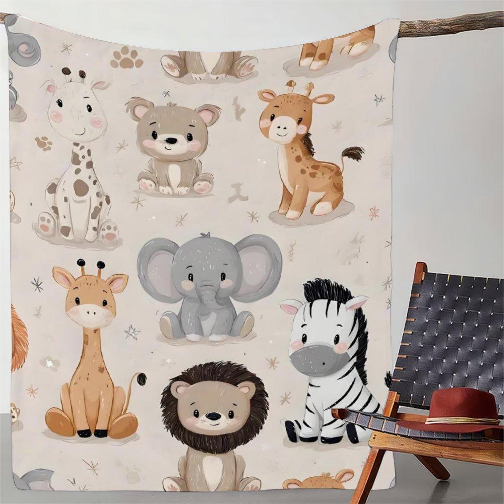 Wild Safari Adventure Blanket Lion Giraffe Elephant Zebra Prints Ultra Soft Fleece Stimulates Young Minds Perfect Imaginative Play Learning Discoveries Cozy Companion All-season Multifunctional Cartoon Flannel Throw Comfort Nap Wrap Warm Throw Blanket