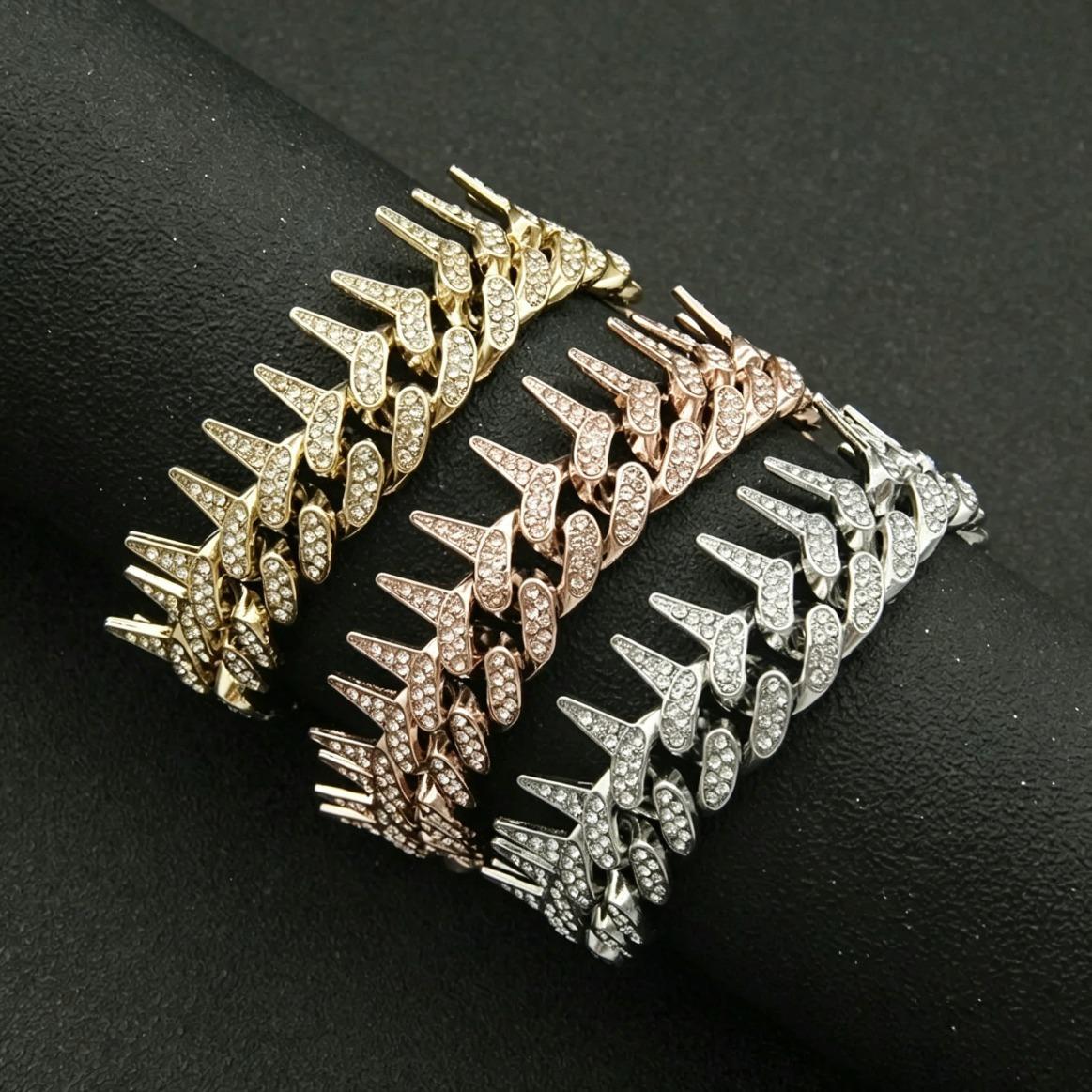 Moissanite Cuban Spike Necklace Miami Italy Mexico Inspired Hip Hop Trendy Aesthetic Iced Out Affordable Jewelry Women Men Daily Wear Gift