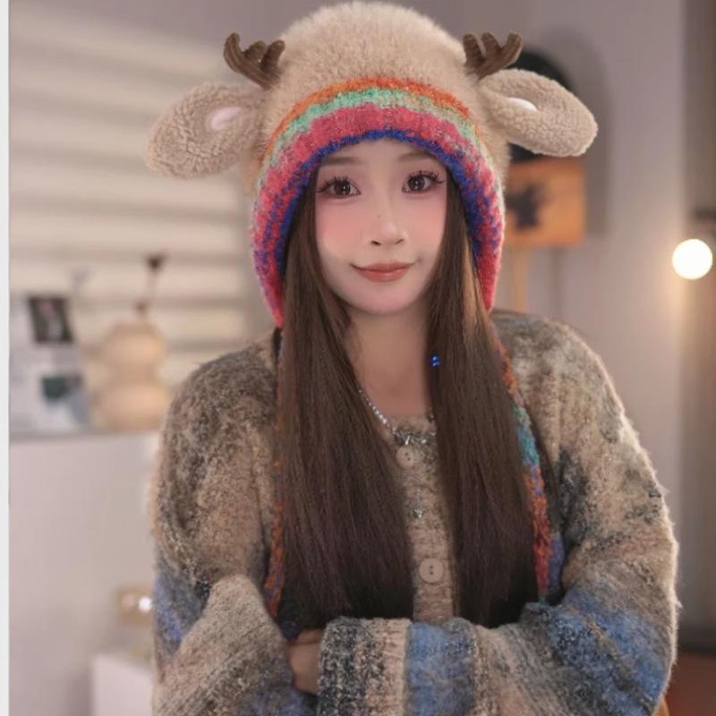 Christmas Reindeer Antler Hat, Knitted Warm Winter Hat with Ear Protection, Windproof and Cozy, Adjustable Size Fits Kids to Adults, Multi-use Design – Can Also Be Used as a Handbag