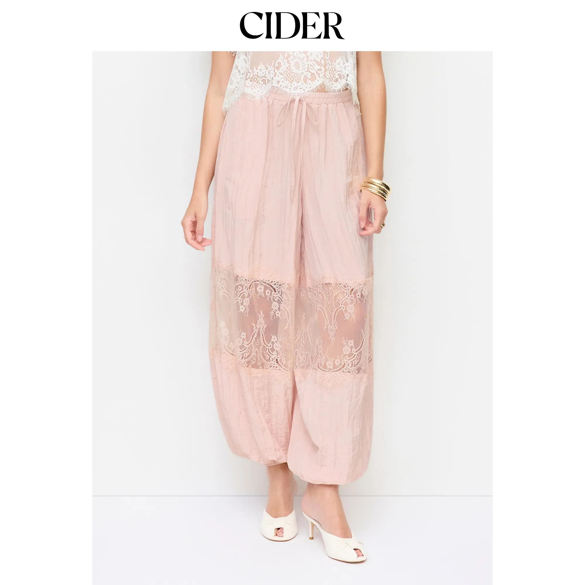 Cider Chiffon Mid Rise Lace Balloon Pants