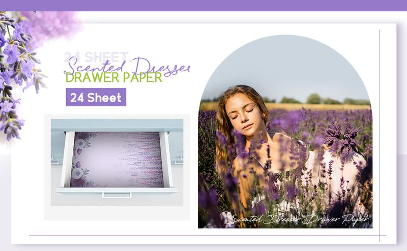 Lavender Scented Drawer Liners 24 Sheets for Dresser 15.7 x 22.8 Inch Non Adhesive Floral Print Fresh Style Kitchen Cabinet Shelf Closet Flower Aroma