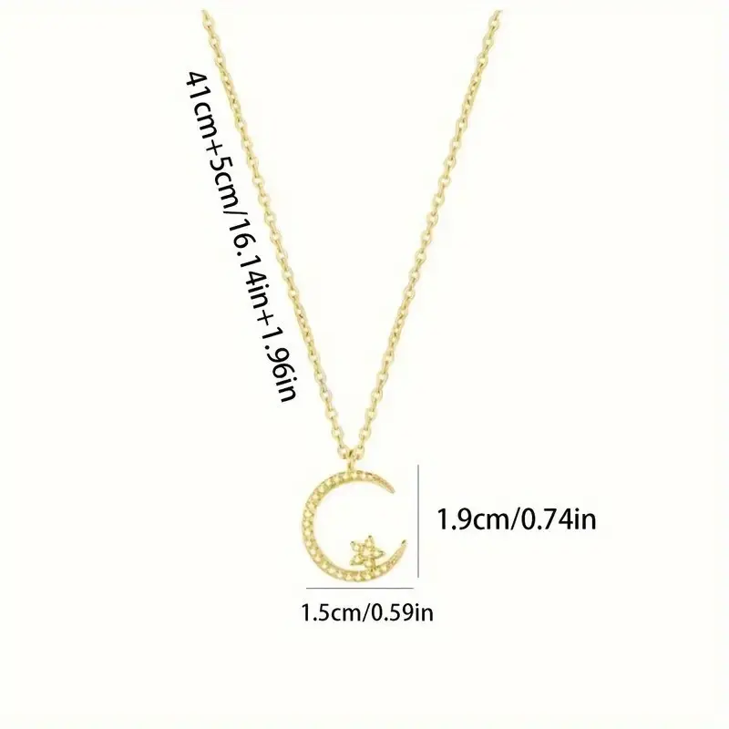 Crescent Moon and Star Necklace for Women, Stylish Alloy Pendant, Simple Fashion Clavicle Chain Jewelry for Daily Wear, Crescent Moon Pattern Necklaces, Celestial Necklaces