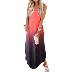 Women's Loose Sundress Long Dress Sleeveless Split Maxi Dresses 2026 Summer Beach Dress with Pockets