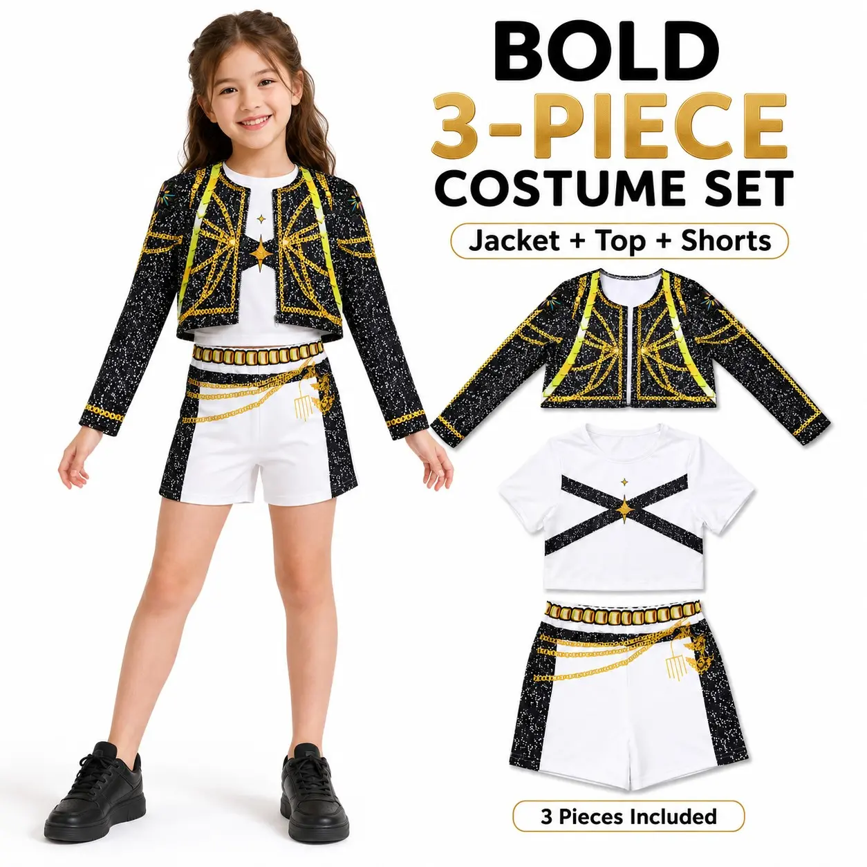 Trendy Idol Role Play Costume for Pop Singers, Stage Wear for Kids Ages 3-12, Print Clothing, Perfect for Performances