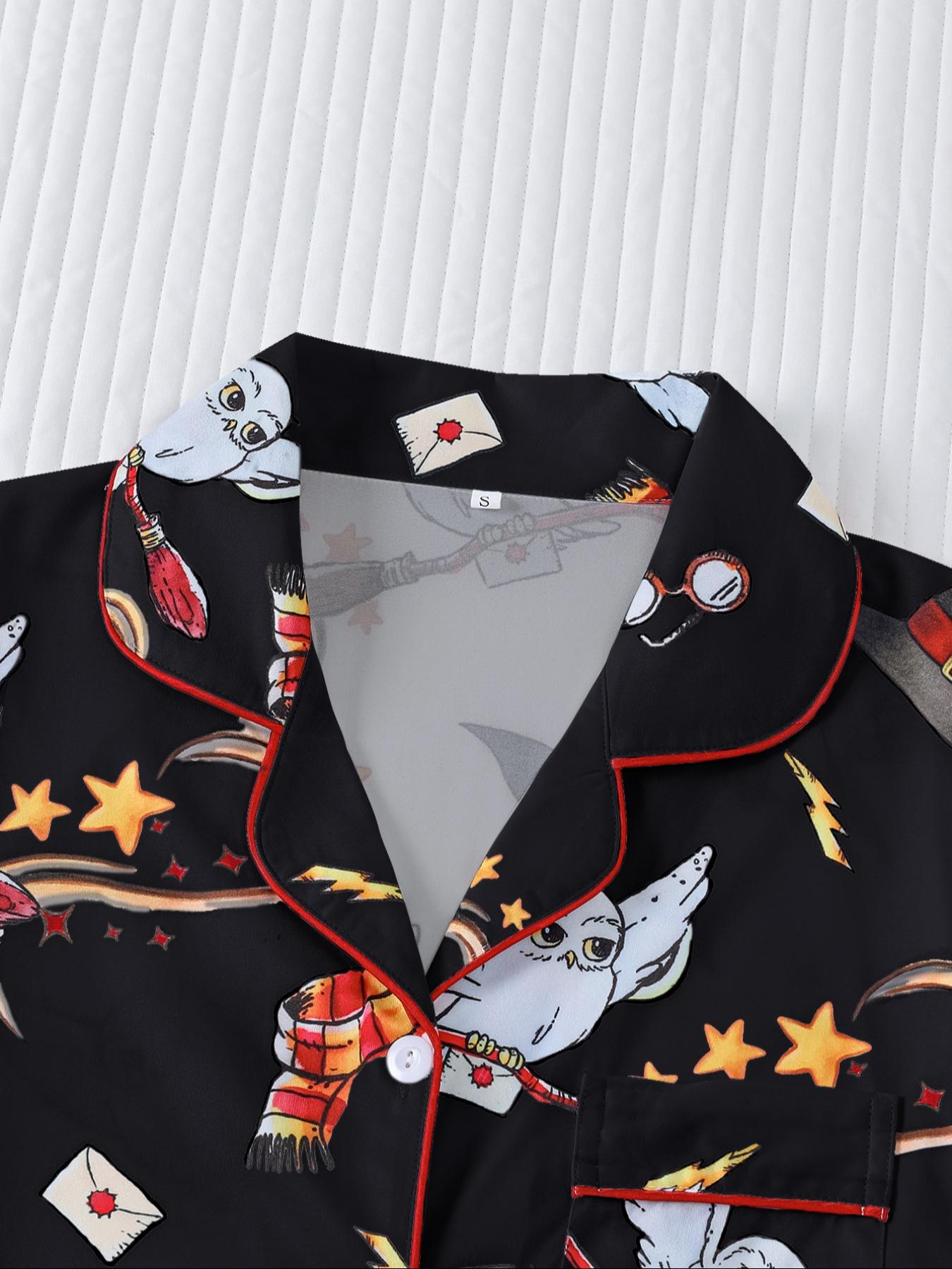 Women's Owl Print Short Sleeve Top & Elastic Waist Shorts Pyjama, Casual Comfy T-shirt & Shorts PJ Set, Ladies Sleepwear for Summer, Loungewear, Pajama Set, Pajamas Set