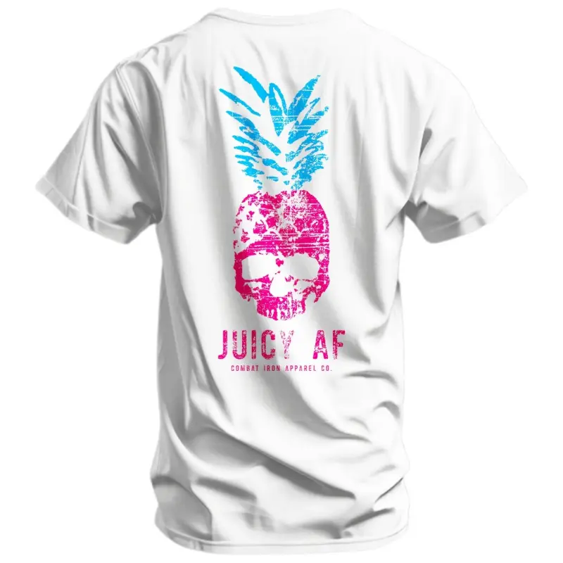COMBAT IRON Men's Tapered Short-Sleeve Cotton Shirt, Round Neck, Juicy Pineapple Graphic Print - Juicy Print Men's Tapered Short-Sleeve T-Shirts, Juicy Print Men's Short-Sleeve T-Shirts