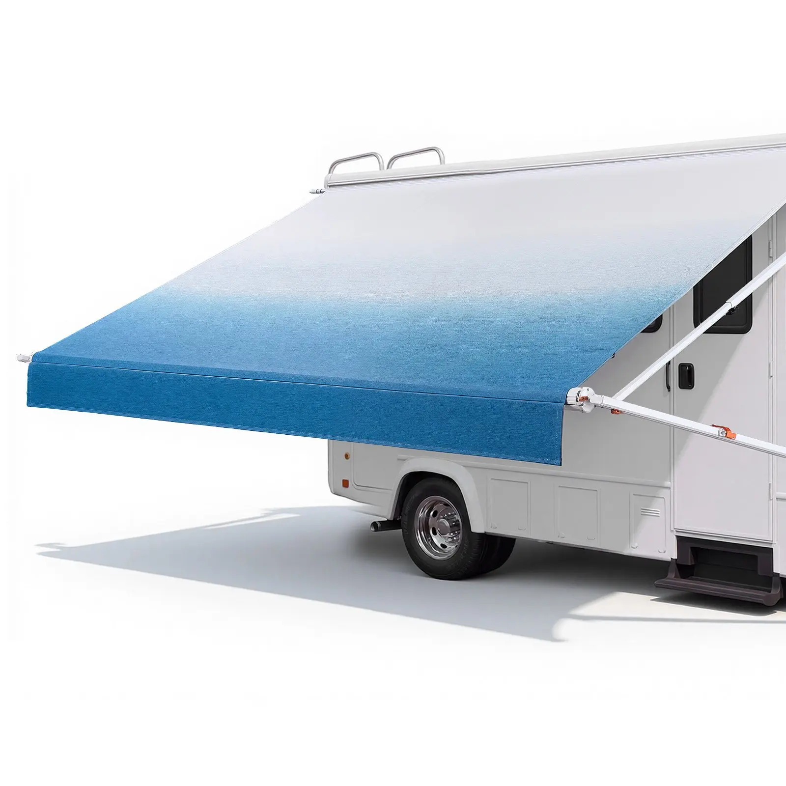 VEVOR Manual RV Awning Complete Kit, 15.12FT Retractable Sun Shade with Aluminum Alloy Frame, Waterproof PVC Fabric, for Outdoor Camping Trailers & Most RVs (15FT Gradient Blue)