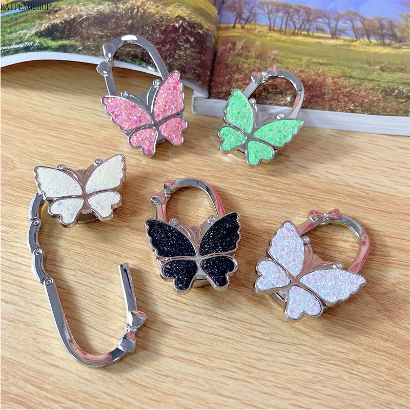 Butterfly Metal Alloy Modern Single Purse Hanger - Foldable Table-Side Handbag Holder, Portable Multifunctional Fashion Accessory for Women's Bags, 3-5kg Weight Capacity, Hook Holder, Compact, Table-Side Use