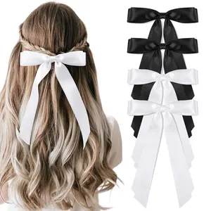Coquette Double Layer Bow Hair Clip for Women & Girls, Cute 4CM Ribbon Hair Bow Barrette with Flowing Streamers, Lightweight Secure Hold Hair Accessory for Daily Wear, School, Party & Photoshoot