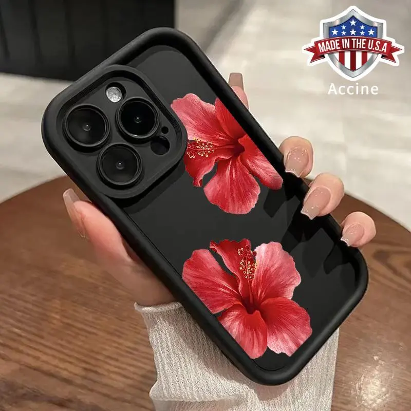 Hibiscus Blooms Pattern TPU Soft Shell for iPhone 16 Pro/16/15/14 Pro Max/13/12/11/XR/XS Plus, 1.2mm, Fully Protected Shockproof, Non-Slip, Military-Grade Protection Mobile Phone Accessory Cover, Accessories