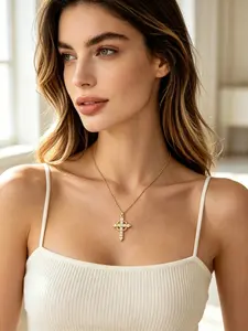 Rotatable Crown Cross Zircon Faith Pendant Necklace, Elegant Christian Jewelry, Unisex, Couple Gift, Mother's Day Present, Valentine's Day Gift