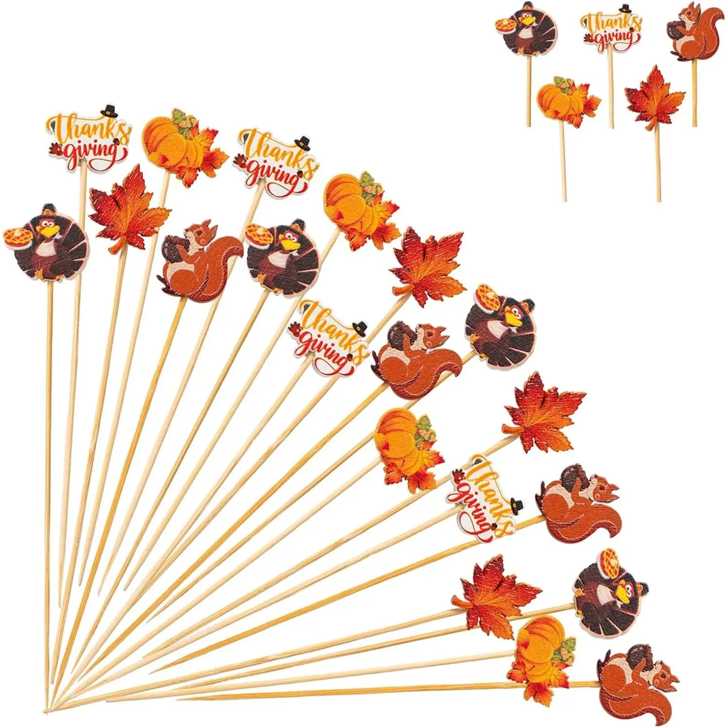 125 count Fall  Picks Autumn Theme turkey  pumpkin maple leaf   Toothpicks Fruit Sticks Sandwich Appetizer Charcuterie Skewers for Thanksgiving Day Decorations Party