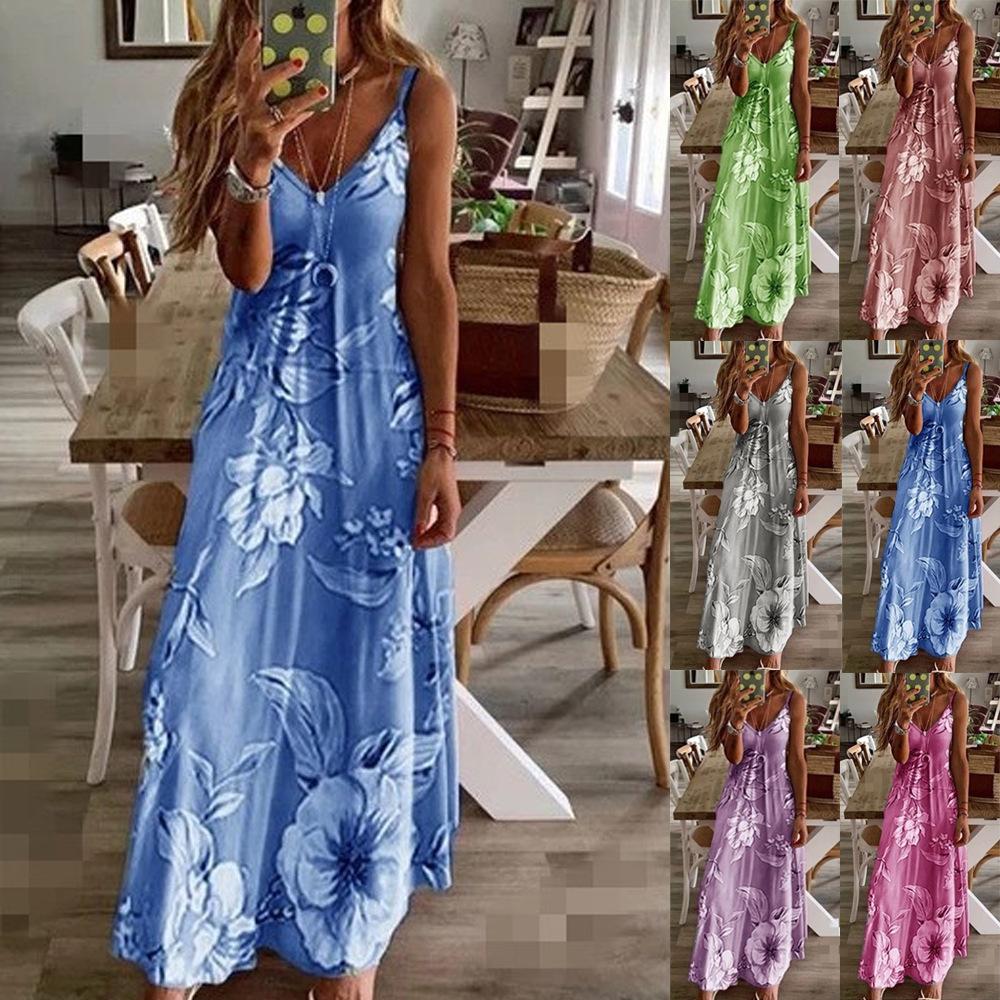 S-5XL Women's Floral Bodycon Dress - Sexy Spaghetti Strap Party Dress with Multi- Options |   Summer  outfits  Slimming Midi Length & Curve Accent Bohemian Sleeveless Casual Womenswear Mom's gift