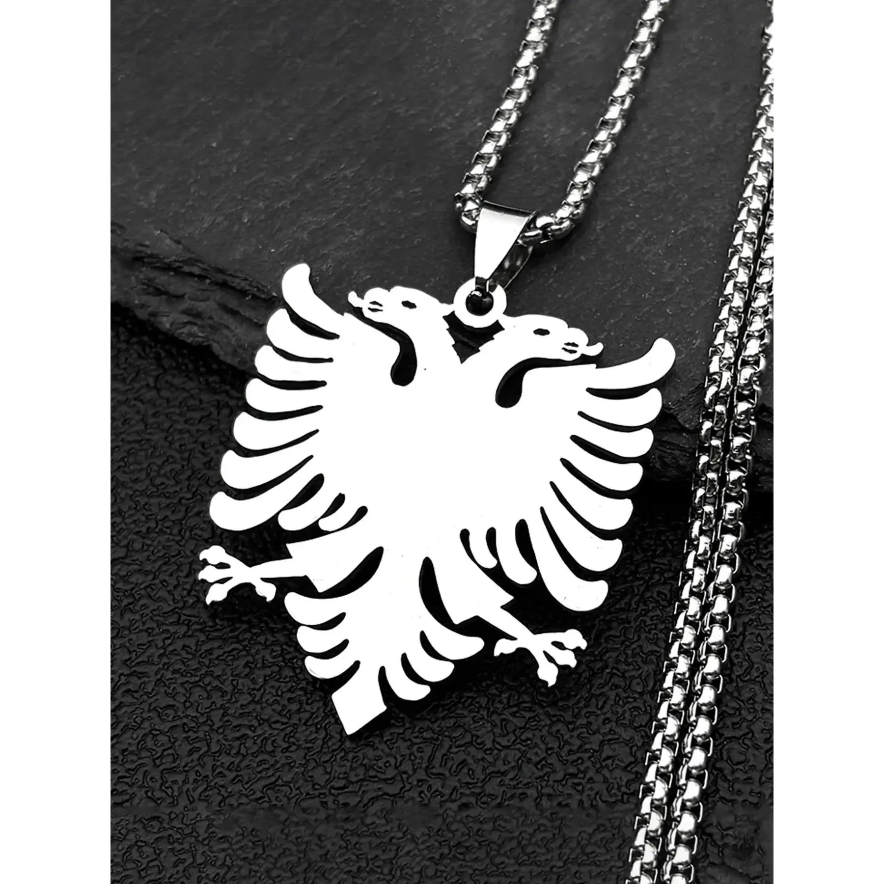 Albania National Emblem Double-headed Eagle Pendant Necklace for Women Men Gold Color Stainless Steel Byzantine Empire