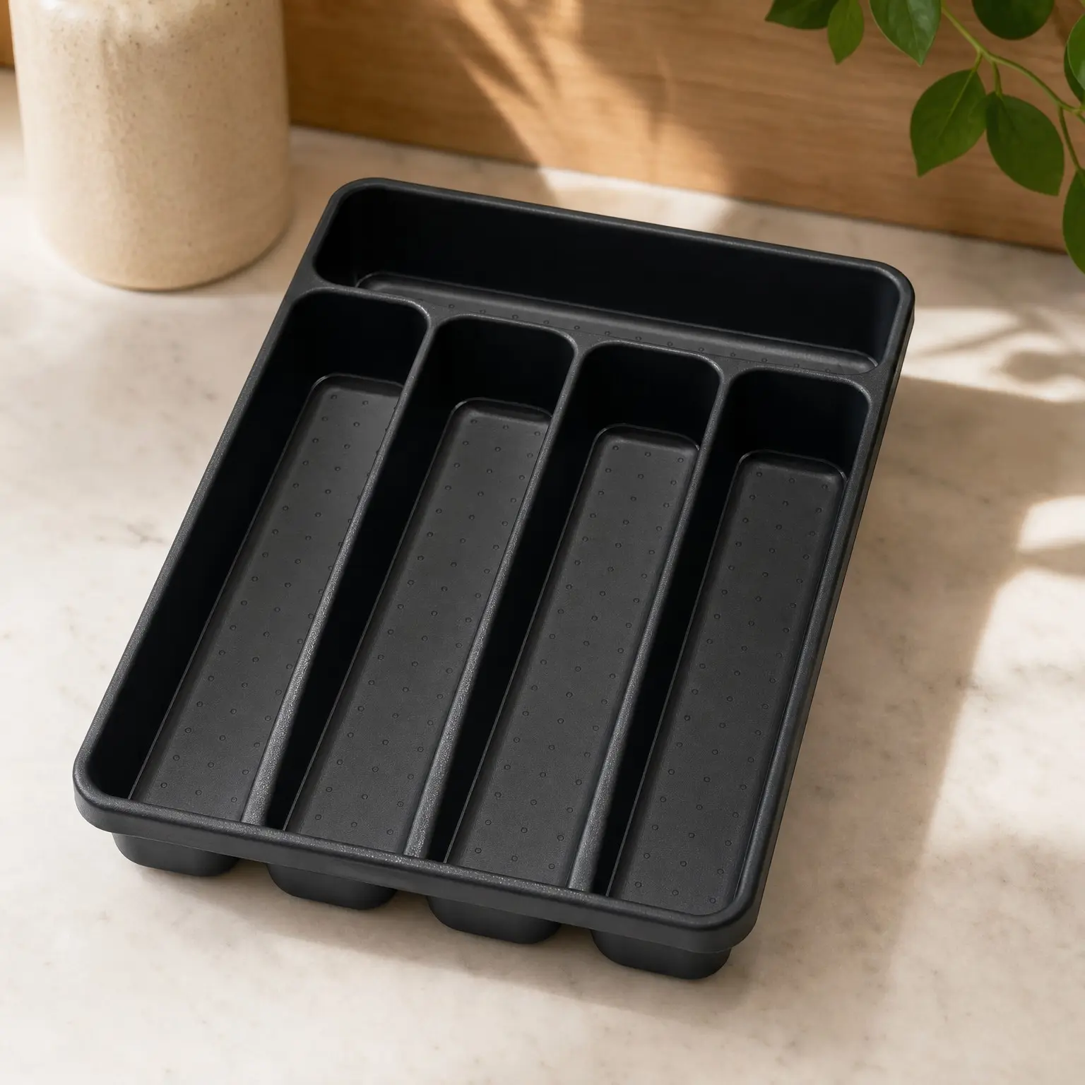 Classic 5-Compartment Compact Silverware Tray, Carbon | Non-Slip Feet, Rounded Corners, Branded Icons, Soft Grip Lining, Forks Knives Spoons, Flatware Sorting, Woman OwnedGift