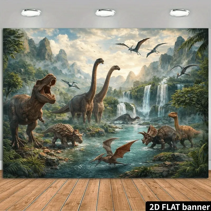 2D Flat Dinosaur Jungle Tapestry, Multi-Functional Photo Backdrop & Indoor-Outdoor Home Decor with Hooks, Ideal for Parties, Educational Events bedroom room tapestry