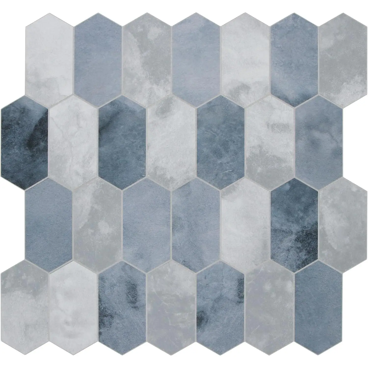 10-Sheet Peel and Stick Backsplash, 12" x 11.5" Blue Cement Long Hexagon Self-Adhesive Wall Tile, Stone Composite Stick  Decorative Mosaic Tile for Kitchen Bathroom Fireplace