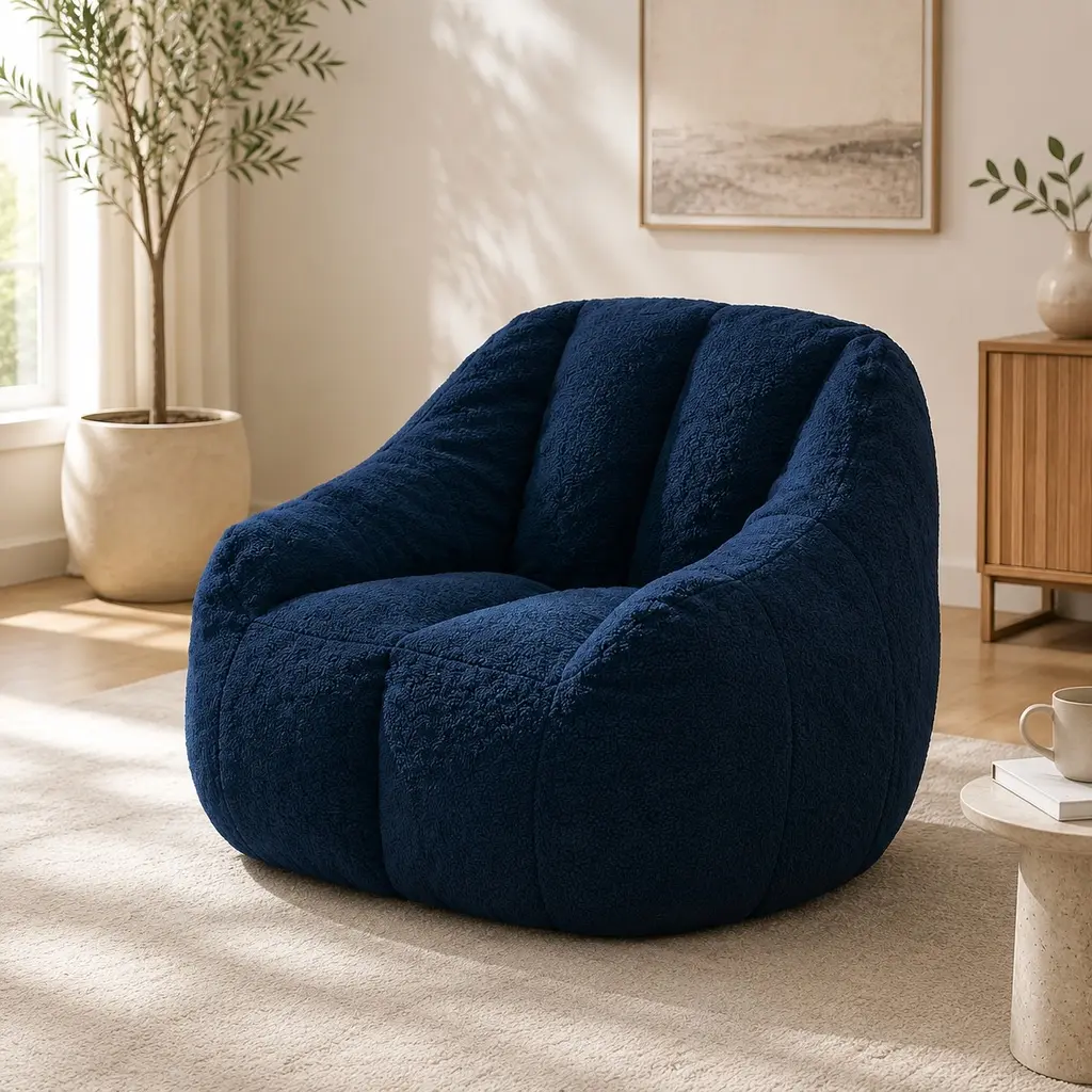 ARCH Tufted Teddy Fabric Bean Bag Chair - Pre-Filled Memory Foam, Large Adult-Fit Indoor Lazy Sofa for Dorm, Living Room