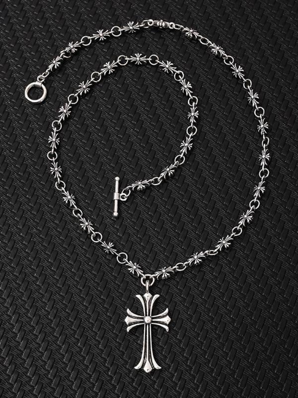 Vintage Silver-Color Fashion Cross Necklace with OT Clasp, Perfect for Parties, Date Nights and Everyday Wear, Ideal Gift for Loved Ones