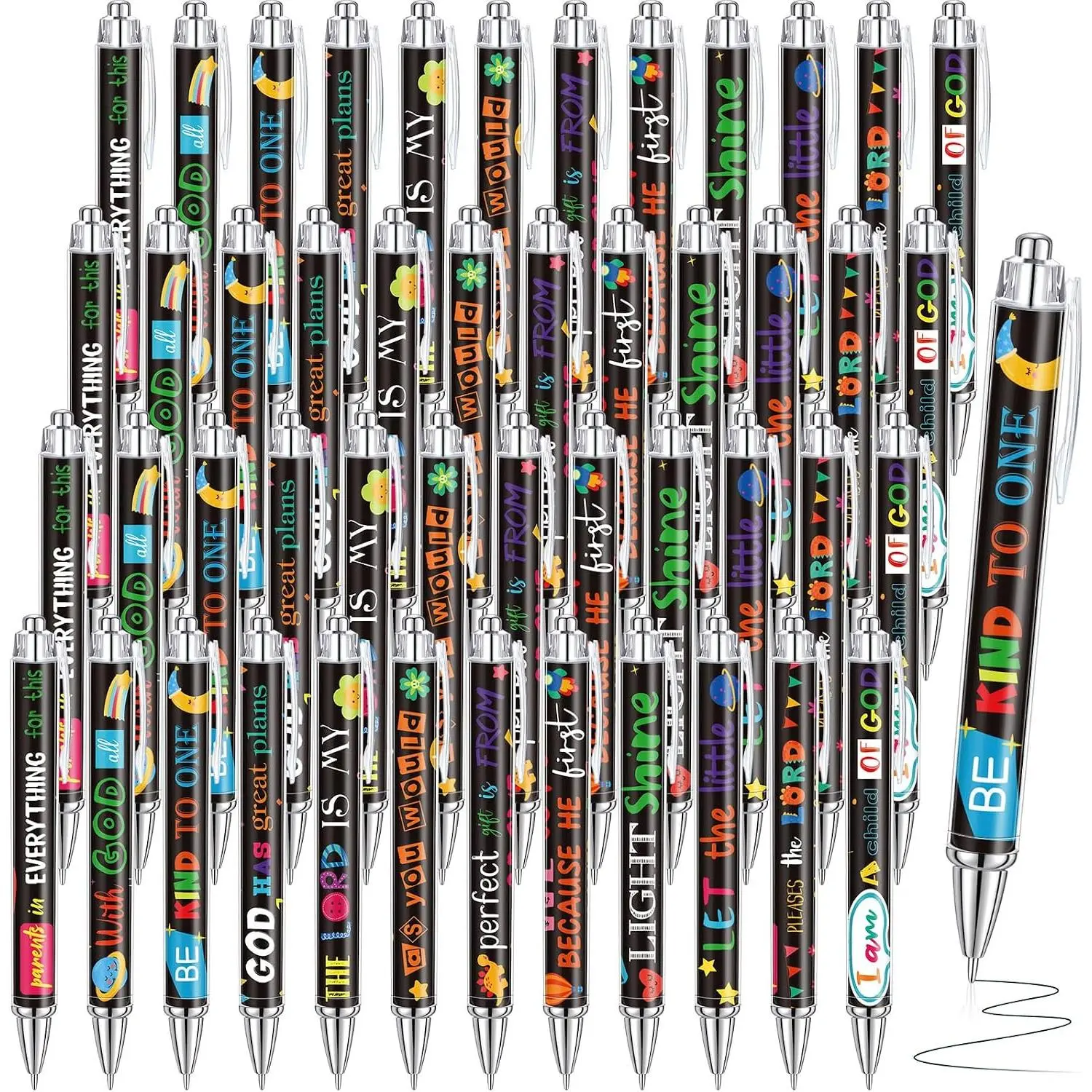 48 count  Verse Pens Christian Black Ballpoint Pens with Inspirational Quotes Religious Bulk for Church Sunday  to VBS Birthday Gifts Supplies