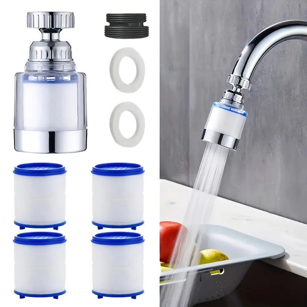 1pc Faucet Equipped with 4pcs Replaceable Filter Cartridges, Splash-Resistant Faucet Spout with a Filter, Rotary Water Filter Extension for Faucets, Water Purification System for Kitchen And Bathroom, Water Filter for Sink Faucet