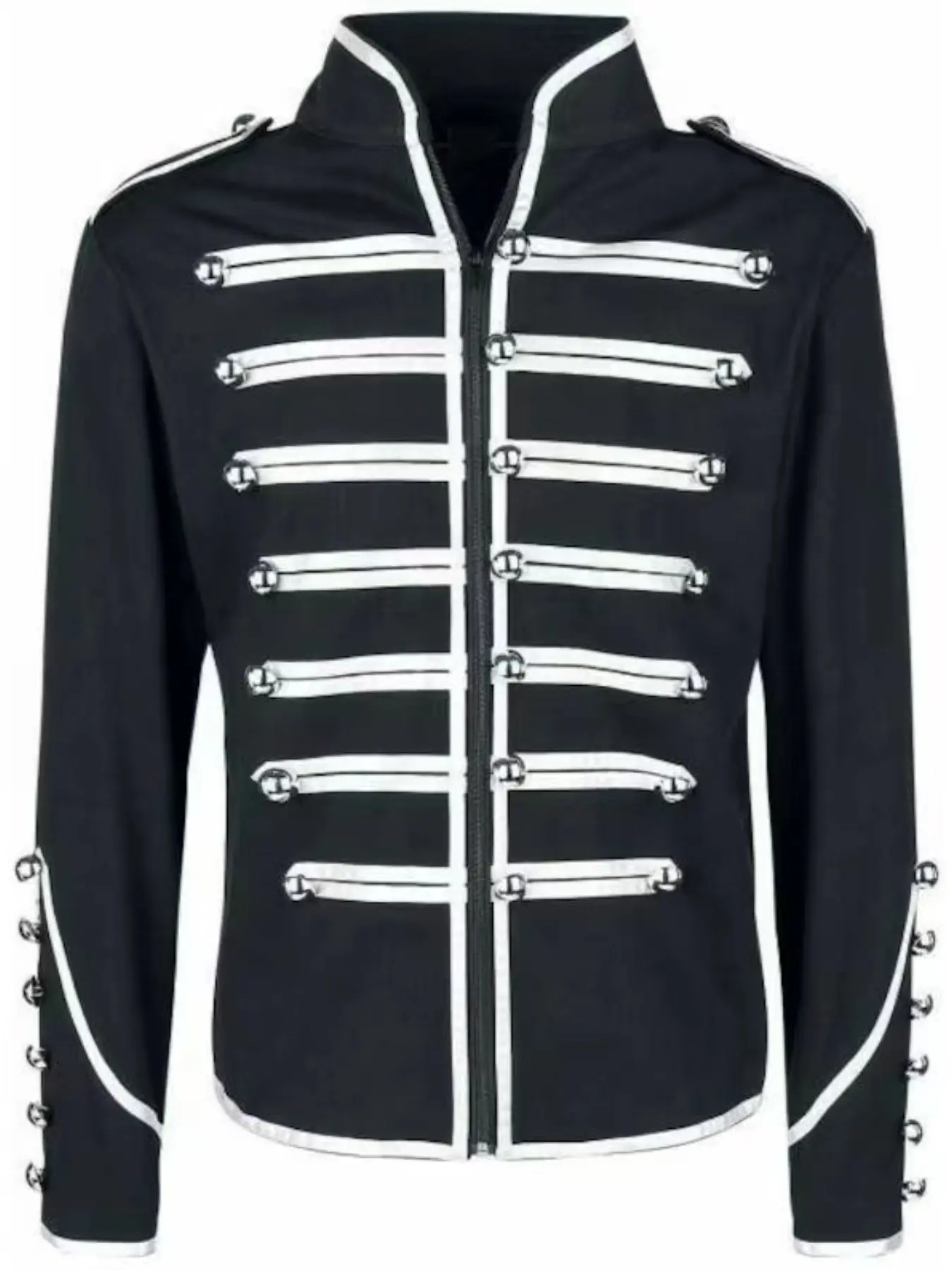 Vintage Military Band Jacket, Punk Band Stage Performance Top, Stand Collar Zipper Front, Gothic Style, Halloween Court Guard, Costumes