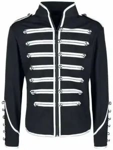 Vintage Military Band Jacket, Punk Band Stage Performance Top, Stand Collar Zipper Front, Gothic Style, Halloween Court Guard, Costumes