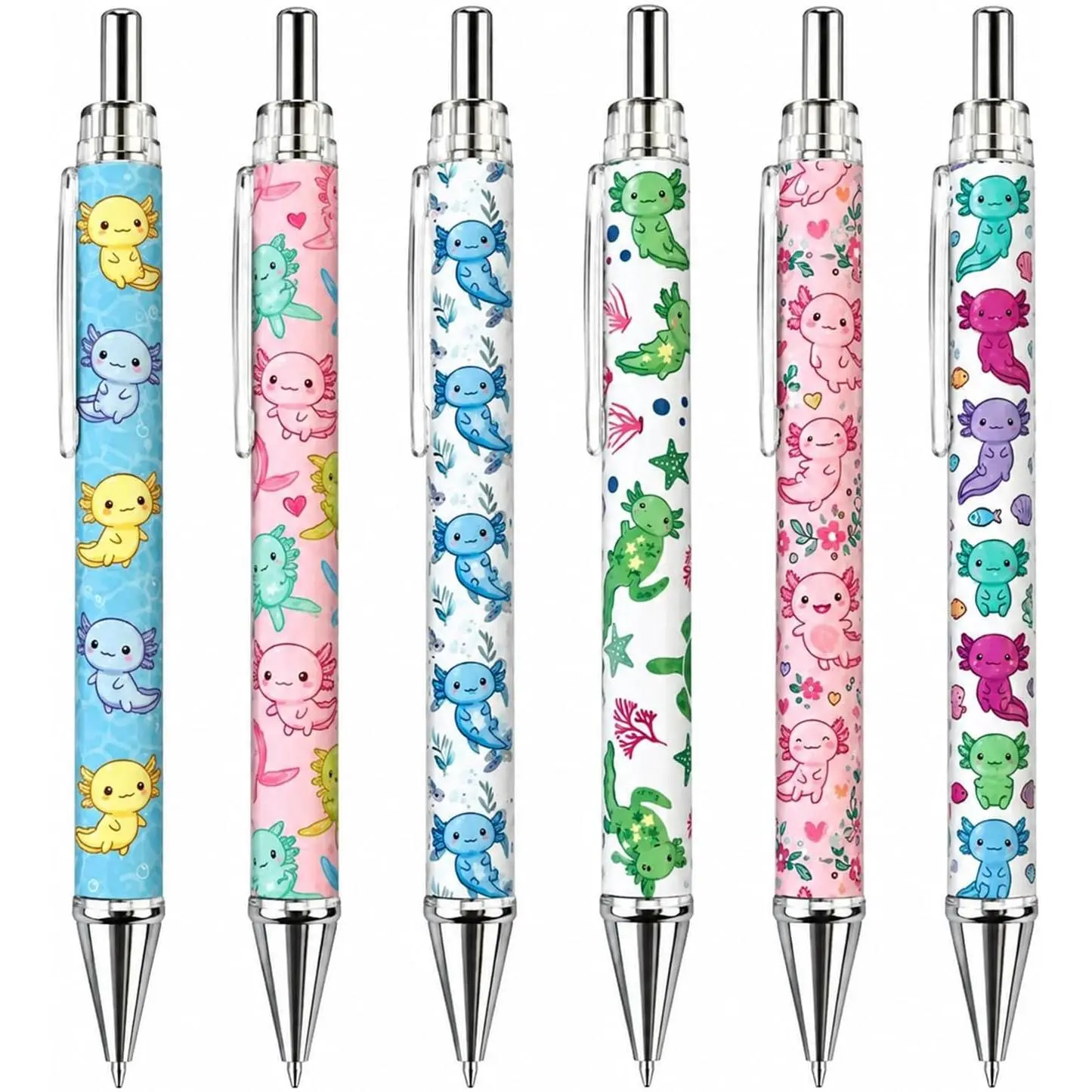 6 count Axolotl Ballpoint Pens, Cute Kawaii Axolotl  Pens, Cartoon Smooth Writing Black Ink Pen, Axolotl Pen Bulk for Party Favor, Birthday,  Shower, Office School Stationery & Fun Gifts