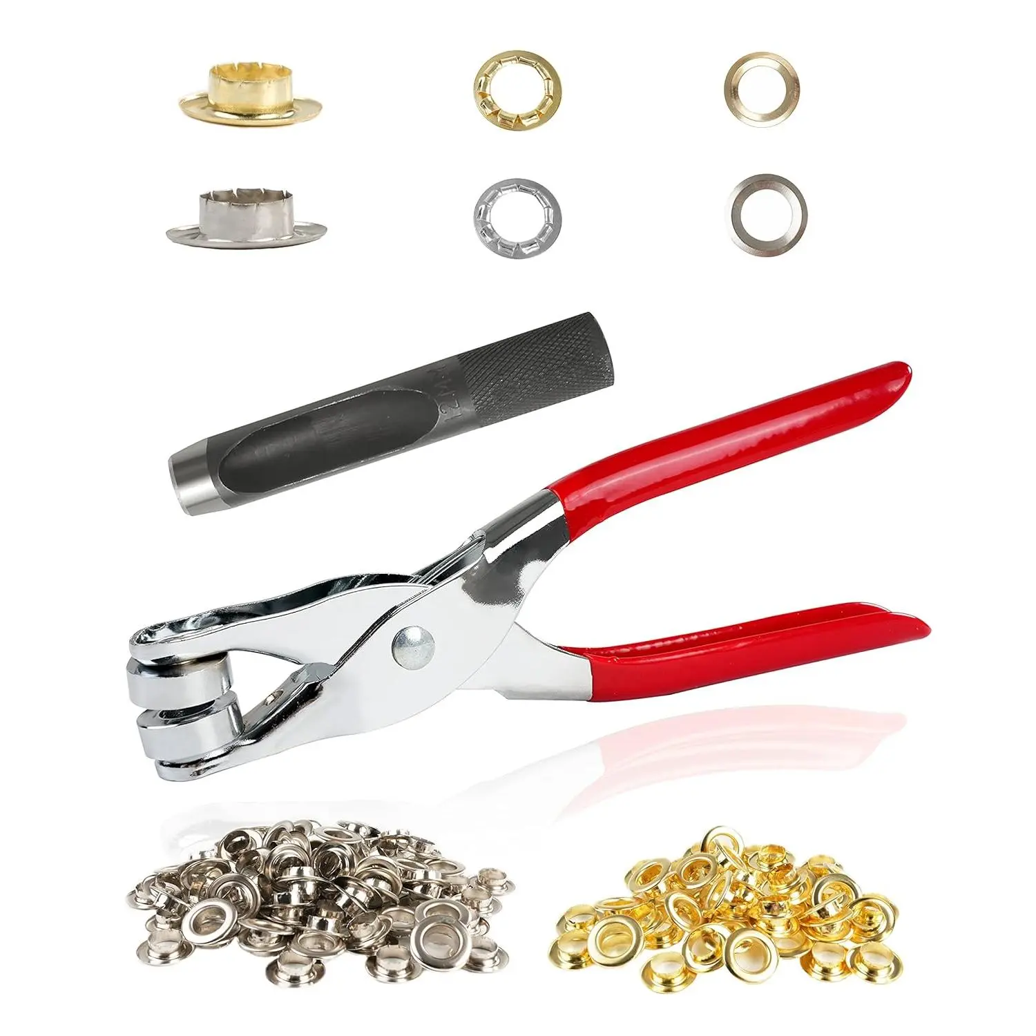 150 count 1/2 Inch Grommet Tool Kit, Grommet Kit, Eyelet Kit with Leather Hole Punch Pliers, 150 Metal Eyelets and Grommets in  and  for Leather, Shoes, Fabric, Belt
