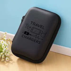 Travel charging pattern storage box with mesh pocket and compact design - cable/headphone/charger storage box, suitable for office, travel, pet enthusiasts - durable and portable electronic accessory organizer