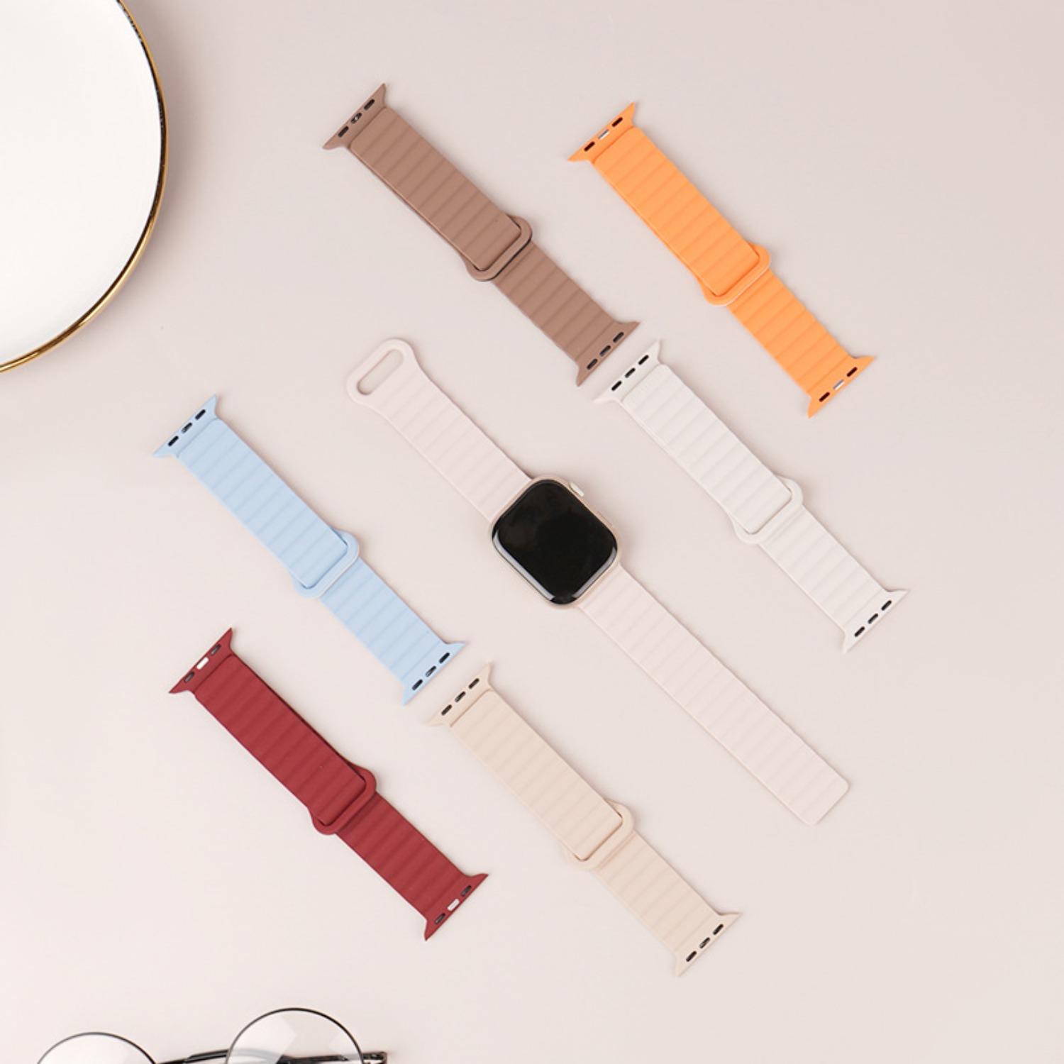 Compatible Apple Watch Band (iWatch Series 1–11) — Two-Tone Silicone Magnetic Loop with Reverse Buckle