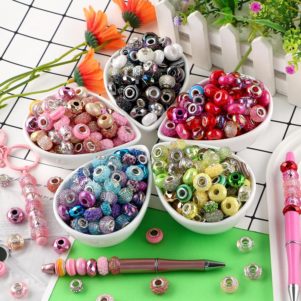 100pcs Mixed Acrylic Flatback Beads, Bead Assortment, Multicolor, Various Sizes, Spacer Beads for DIY Crafts, Pen Chains, Keychains, Gift Accessories