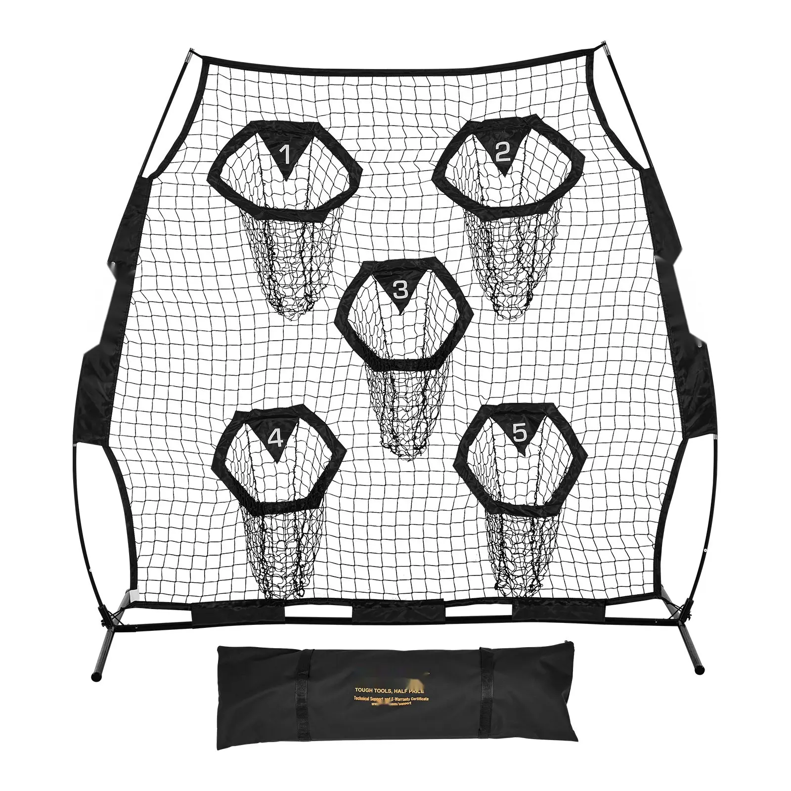 6x6 ft Polyester Football Training Throwing Net for QB Passing Drills, Knotless Target Practice Net with 5 Pockets, Straps, Portable Carry Case, Durable Netting to Boost Throwing Accuracy, Black