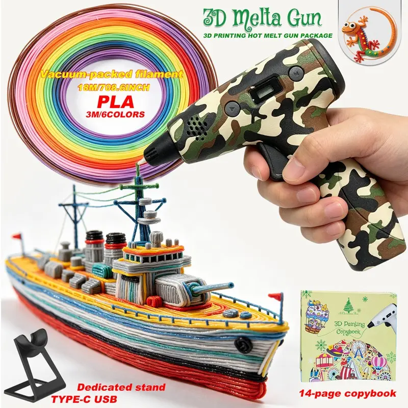 3D Printing Hot Melt Gun, Handheld 3D Shaping Device, Compatible with Abs Pla, Three-Speed Settings, Heat-Resistant Design, Ideal for Home Use