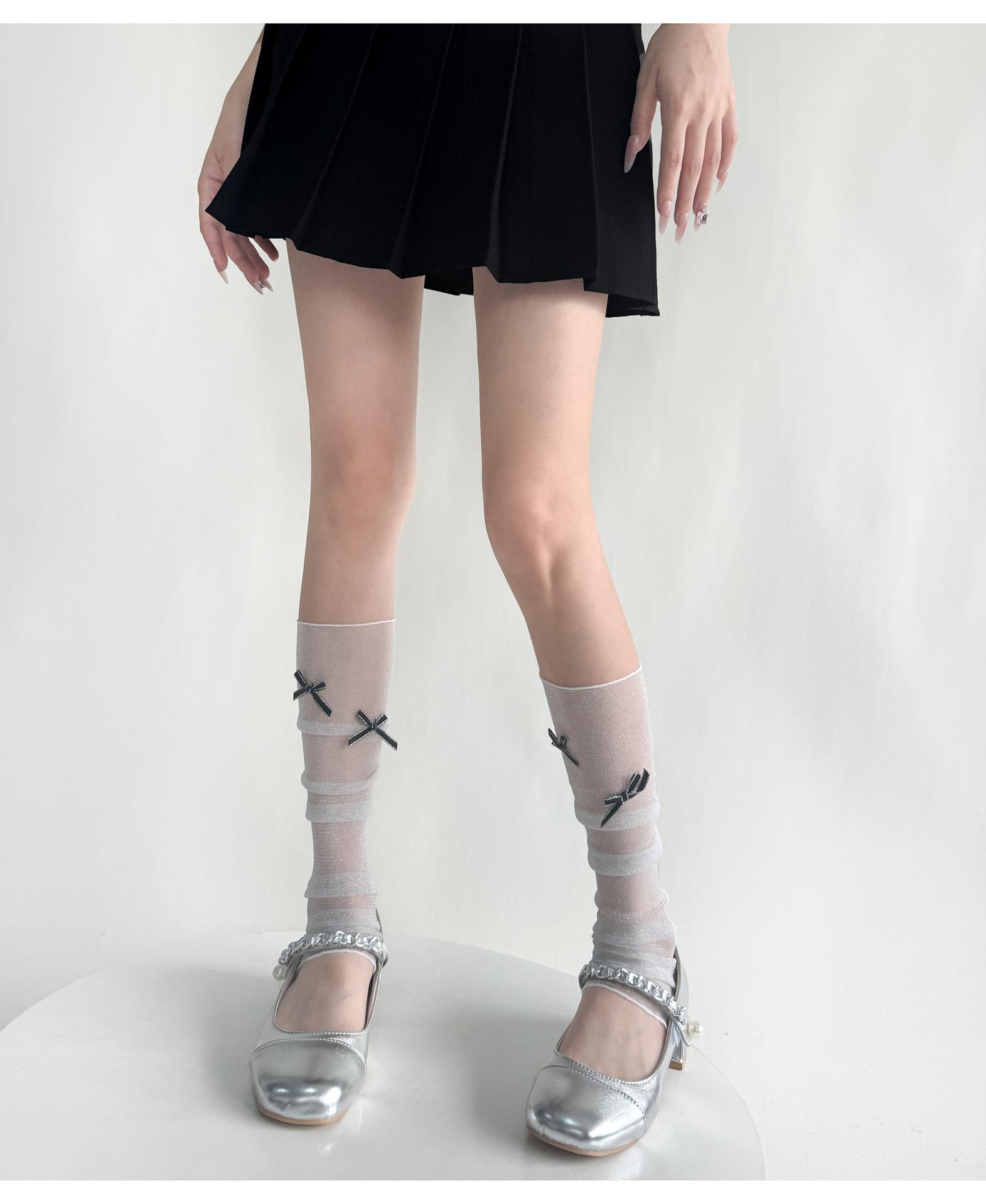 2025 Summer Sun Protection Gauze Leg Warmers Solid Gothic Harajuku Women Japanese Sweet Bow Calf Socks Boots Cover Aesthetic